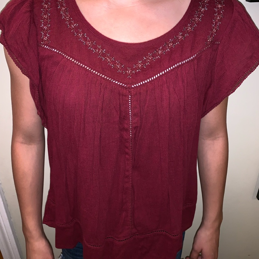 New red Hollister shirt with beading and cutouts